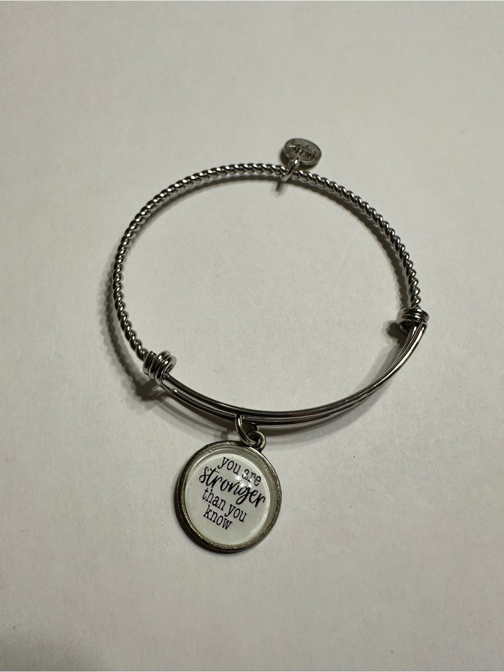 Silver Inspirational Charm Bangle Bracelet - You Are Stronger Than You Know